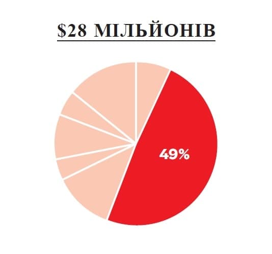 A pie chart with the percentage of people in russian